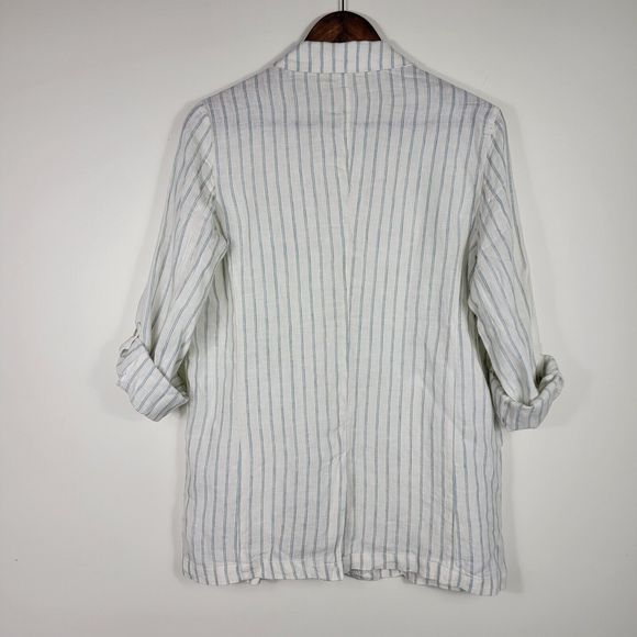 C&C California Women's Medium 100% Linen Roll Tab Striped Blazer - Picture 7 of 8